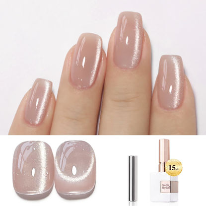 Picture of Double Rhythm 0.5 OZ Cat Eye Gel Polish with Magnet 15ML Holographic Glitter Shimmer Translucent Jelly Color Magnetic Nail Polish Salon DIY at Home (MC1057)