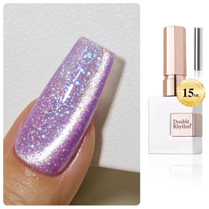 Picture of Double Rhythm 0.5 OZ Cat Eye Gel Polish with Magnet 15ML Holographic Glitter Shimmer Translucent Jelly Color Magnetic Nail Polish Salon DIY at Home (MC1011)