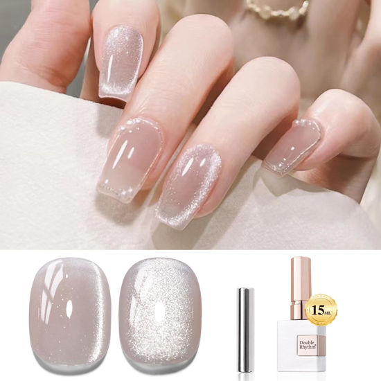 Picture of Double Rhythm 0.5 OZ Cat Eye Gel Polish with Magnet 15ML Holographic Glitter Shimmer Translucent Jelly Color Magnetic Nail Polish Salon DIY at Home (MC1020)