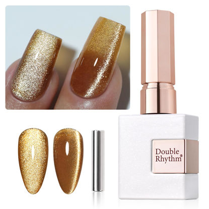 Picture of Double Rhythm 0.5 OZ Cat Eye Gel Polish with Magnet 15ML Holographic Glitter Shimmer Translucent Jelly Color Magnetic Nail Polish Salon DIY at Home (MC1030)