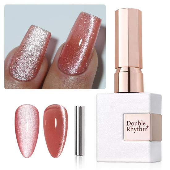 Picture of Double Rhythm 0.5 OZ Cat Eye Gel Polish with Magnet 15ML Holographic Glitter Shimmer Translucent Jelly Color Magnetic Nail Polish Salon DIY at Home (MC1059)