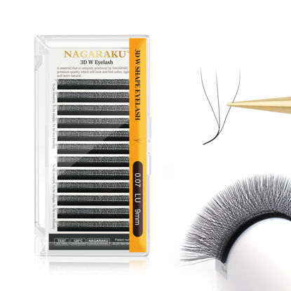 Picture of NAGARAKU 3D W Shape Eyelash Extension Supplies Natural Soft Volume 0.07mm LU curl 9mm Premade Fans Faux Mink Matte Black Cluster Easy Fanning False Lashes