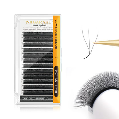 Picture of NAGARAKU 3D W Shape Eyelash Extension Supplies Natural Soft Volume 0.07mm LU curl 11mm Premade Fans Faux Mink Matte Black Cluster Easy Fanning False Lashes