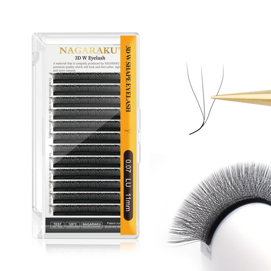 Picture of NAGARAKU 3D W Shape Eyelash Extension Supplies Natural Soft Volume 0.07mm LU curl 11mm Premade Fans Faux Mink Matte Black Cluster Easy Fanning False Lashes