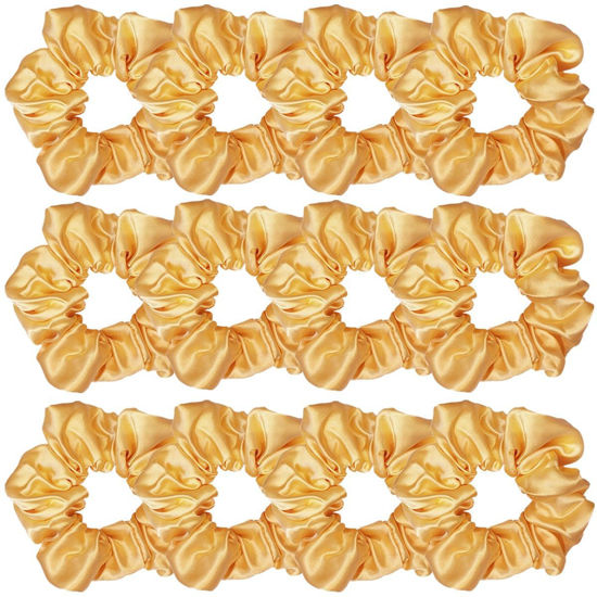 Picture of Sufermoe 12 Pcs Satin Silk Hair Scrunchies, Yellow 4.5 Inch Soft Hair Ties for Women and Girls, Versatile Hair Accessories for Ponytails, Bows, Braids, and Bracelets
