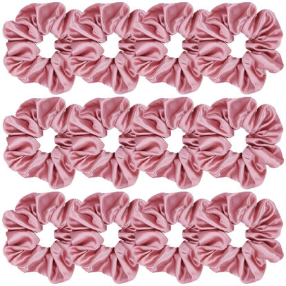 Picture of Sufermoe 12 Pcs Satin Silk Hair Scrunchies, Rose Pink, 4.5 Inch Hair Ties and Hair Bands for Women and Girls, Versatile Hair Accessories for Different Hairstyles and Occasions