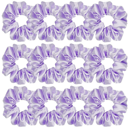 Picture of Sufermoe 12 Pcs Satin Silk Hair Scrunchies, Light Purple (4.5 Inch) Soft Hair Ties for Women and Girls - Versatile Hair Accessories for Hairstyles, Ponytails, Bows, and Bracelets