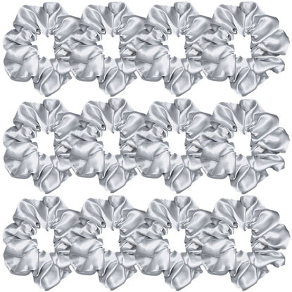 Picture of 12 Pcs Satin Silk Scrunchies, Soft Hair Ties & Bands, Hair Bow Ropes, Elastic Ponytail Holders & Bracelets Hair Accessories for Women and Girls (4.5 Inch, Light Gray)