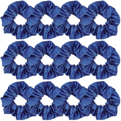 Picture of Sufermoe 12 Pcs Satin Silk Hair Scrunchies, Dark Blue (4.5 Inch), Hair Ties and Accessories for Women and Girls
