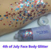 Picture of Go Ho Red White and Blue Body Glitter,USA Flag Pride Face Glitter,4th of July Outfits for Women Reflective Glitter Makeup,Holographic Long Lasting Chunky Sequins Glitter,Fourth of July Accessories