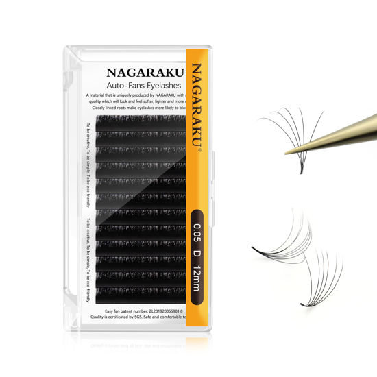 Picture of NAGARAKU Easy Fan Eyelash Extensions Volume Lash 0.05 D curl 12mm Rapid Blooming Faux Mink Cluster For Beginners Soft Professional Lash Supplies