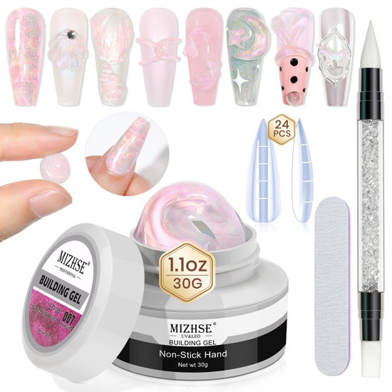 Picture of MIZHSE Solid Builder Gel for Nails, Mermaid Pearl 1oz Hard Gel Builder Non Sticky Nail Extension Gel Long Lasting Modeling Gel Builder Sculpture Nail Gel for Nail Art Salon Home Use