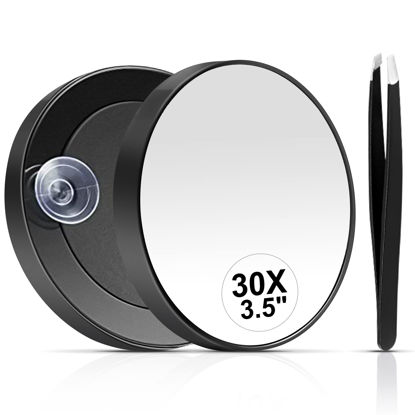Picture of MIYADIVA 30X Magnifying Mirror, Small Magnifying Mirror with Suction Cup and Tweezers, As a Travel Magnifying Mirror, Compact Mirror Set for Plucking Eyebrows 3.5 Inches
