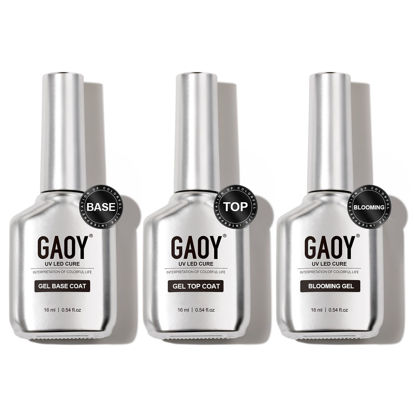 Picture of GAOY Gel Top Coat, Blooming Gel and Base Coat Set, 3 Pcs 16ml Clear Glossy No Wipe Combination for UV Light Cure Gel Nail Polish