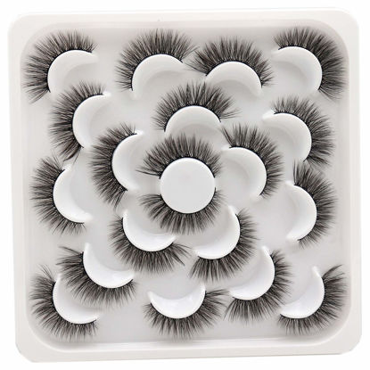 Picture of Losha 10 Pairs Eyelashes Faux Mink Eyelashes Natural Look Fluffy Wispy Soft Handmade Reusable 3D Volume Lashes Pack