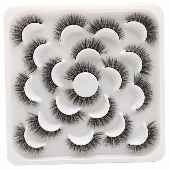 Picture of Losha 10 Pairs Eyelashes Faux Mink Eyelashes Natural Look Fluffy Wispy Soft Handmade Reusable 3D Volume Lashes Pack