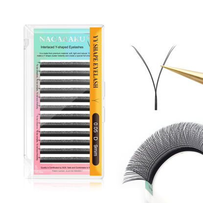 Picture of NAGARAKU yy Eyelash Extensions Supplies y lash 0.05mm D curl 9mm Premade Fans 4D Russian Volume Y Shape Faux Mink Matte 12 rows Cluster pre Fanned Wispies Crisscross Eye Lashes
