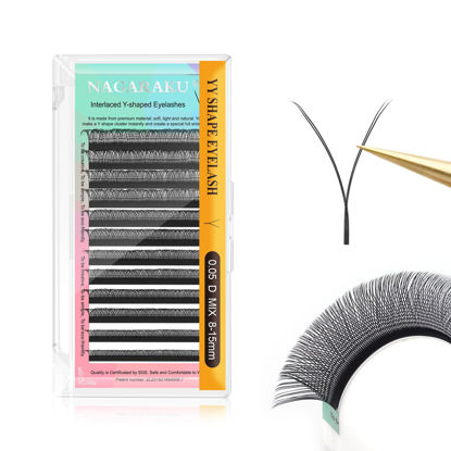 Picture of NAGARAKU yy Eyelash Extensions Supplies y lash 0.05mm D curl Mix Tray 8-15mm Premade 4D Easy Fan Russian Volume Cluster Faux Mink Matte 12 rows pre Fanned Wispies Crisscross Eye Lashes