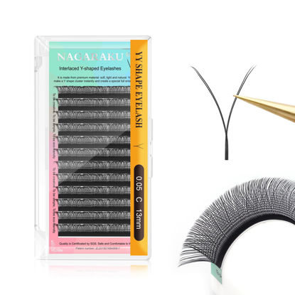 Picture of NAGARAKU yy Eyelash Extensions Supplies y lash 0.05mm C curl 13mm Premade Fans 4D Russian Volume Y Shape Faux Mink Matte 12 rows Cluster pre Fanned Wispies Crisscross Eye Lashes