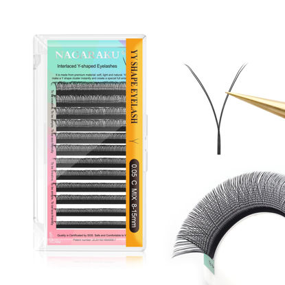 Picture of NAGARAKU yy Eyelash Extensions Supplies y lash 0.05mm C curl Mix Tray 8-15mm Premade 4D Easy Fan Russian Volume Cluster Faux Mink Matte 12 rows pre Fanned Wispies Crisscross Eye Lashes