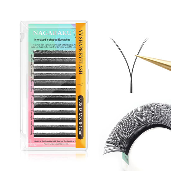 Picture of NAGARAKU yy Eyelash Extensions Supplies y lash 0.05mm D curl Mix Tray 8-12mm Premade 4D Easy Fan Russian Volume Cluster Faux Mink Matte 12 rows pre Fanned Wispies Crisscross Eye Lashes