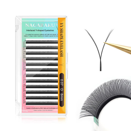Picture of NAGARAKU yy Eyelash Extensions Supplies y lash 0.07mm D curl 8mm Premade Fans 4D Russian Volume Y Shape Faux Mink Matte 12 rows Cluster pre Fanned Wispies Crisscross Eye Lashes