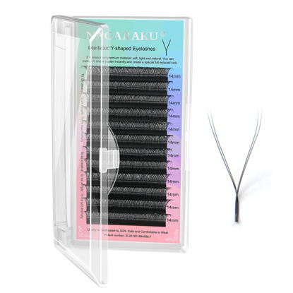 Picture of NAGARAKU yy Eyelash Extensions Supplies y lash 0.05mm D curl 14mm Premade Fans 4D Russian Volume Y Shape Faux Mink Matte 12 rows Cluster pre Fanned Wispies Crisscross Eye Lashes