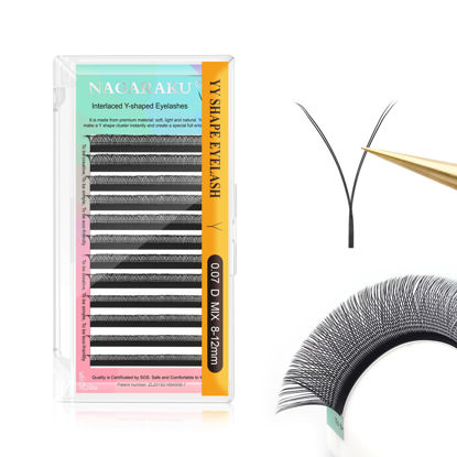 Picture of NAGARAKU yy Eyelash Extensions Supplies y lash 0.07mm D curl Mix Tray 8-12mm Premade 4D Easy Fan Russian Volume Cluster Faux Mink Matte 12 rows pre Fanned Wispies Crisscross Eye Lashes