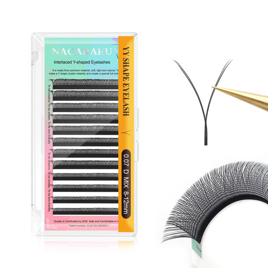 Picture of NAGARAKU yy Eyelash Extensions Supplies y lash 0.07mm D curl Mix Tray 8-12mm Premade 4D Easy Fan Russian Volume Cluster Faux Mink Matte 12 rows pre Fanned Wispies Crisscross Eye Lashes