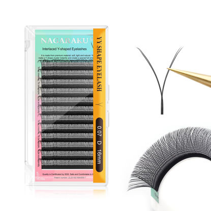 Picture of NAGARAKU yy Eyelash Extensions Supplies y lash 0.07mm D curl 16mm Premade Fans 4D Russian Volume Y Shape Faux Mink Matte 12 rows Cluster pre Fanned Wispies Crisscross Eye Lashes