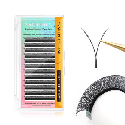 Picture of NAGARAKU yy Eyelash Extensions Supplies y lash 0.07mm DD curl 11mm Premade Fans 4D Russian Volume Y Shape Faux Mink Matte 12 rows Cluster pre Fanned Eye Lashes