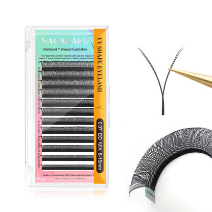 Picture of NAGARAKU yy Eyelash Extensions Supplies y lash 0.07mm DD curl Mix Tray 8-15mm Premade 4D Easy Fan Russian Volume Cluster Faux Mink Matte 12 rows pre Fanned Eye Lashes