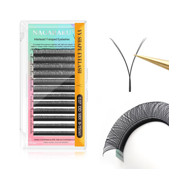 Picture of NAGARAKU yy Eyelash Extensions Supplies y lash 0.07mm DD curl Mix Tray 8-15mm Premade 4D Easy Fan Russian Volume Cluster Faux Mink Matte 12 rows pre Fanned Eye Lashes