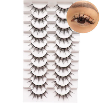 Picture of Losha Manga Lashes Fluffy Faux Mink Lashes Natural Look 10 Pairs Asian False Eyelashes Pack Look Like Individual Clusters (6D75)