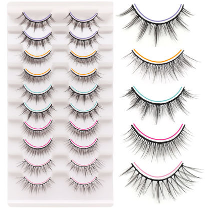 Picture of Losha Manga Lashes Fluffy Faux Mink Lashes Natural Look 5 Style Mixed Fake Eyelashes 10 Pairs Anime Lashes Look Like Individual Clusters (Mix)