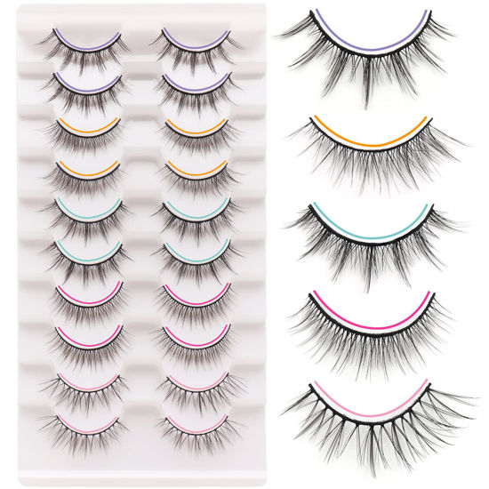 Picture of Losha Manga Lashes Fluffy Faux Mink Lashes Natural Look 5 Style Mixed Fake Eyelashes 10 Pairs Anime Lashes Look Like Individual Clusters (Mix)