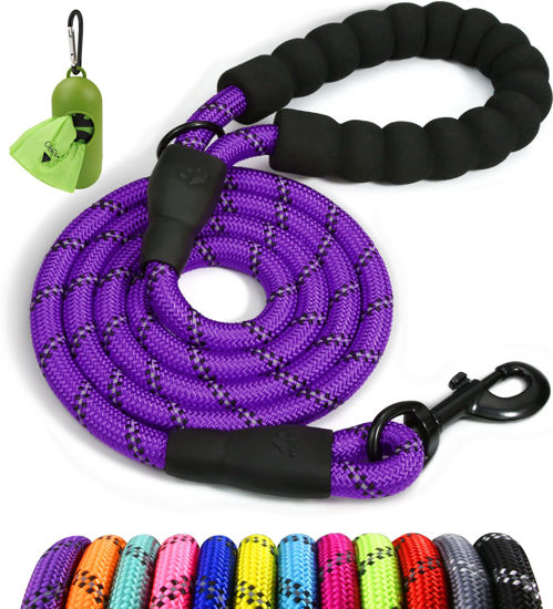Picture of Taglory Rope Dog Leash 4 FT with Comfortable Padded Handle, Highly Reflective Threads Dog Leash for Small Dogs, 3/8 inch, Purple