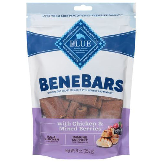Picture of Blue Buffalo BeneBars Immune Support Dog Treats with Vitamins C & E, Made with Natural Ingredients, USA Chicken & Mixed Berries, 9-oz. Bag