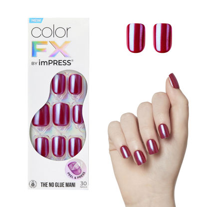 Picture of KISS imPRESS No Glue Mani Press-On Nails, Color FX, 'This City', Dark Red, Short Size, Squoval Shape, Includes 30 Nails, Prep Pad, Instructions Sheet, 1 Manicure Stick, 1 Mini File
