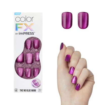 Picture of KISS imPRESS No Glue Mani Press-On Nails, Color FX, 'Levels', Dark Pink, Short Size, Squoval Shape, Includes 30 Nails, Prep Pad, Instructions Sheet, 1 Manicure Stick, 1 Mini File