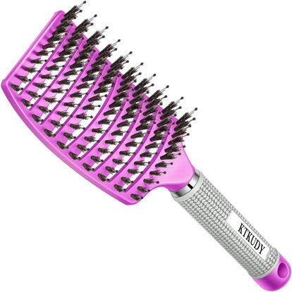 Picture of Detangling Brush Boar Bristle Hairbrush for Adult & Kids Wet or Dry Hair - KTKUDY Detangler Hair brush Getting Knots Out without Pain - Adds Shine and Makes Hair Healthier Purple