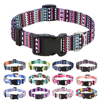Picture of Mihqy Dog Collar with Bohemia Floral Tribal Geometric Patterns - Soft Ethnic Style Collar Adjustable for Small Medium Large Dogs（Bohemian Purple,M）