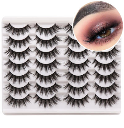 Picture of Losha Eyelashes Natural Look Faux Mink Lashes Pack Handmade Fluffy False Eyelashes 14 Pairs Cat Eye Lashes (54)