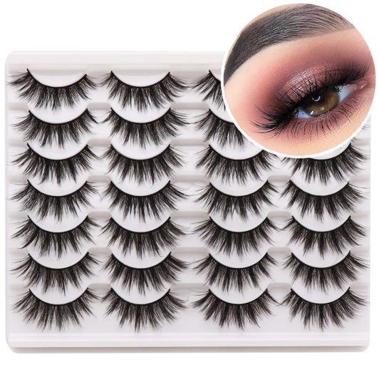 Picture of Losha Eyelashes Natural Look Faux Mink Lashes Pack Handmade Fluffy False Eyelashes 14 Pairs Cat Eye Lashes (54)