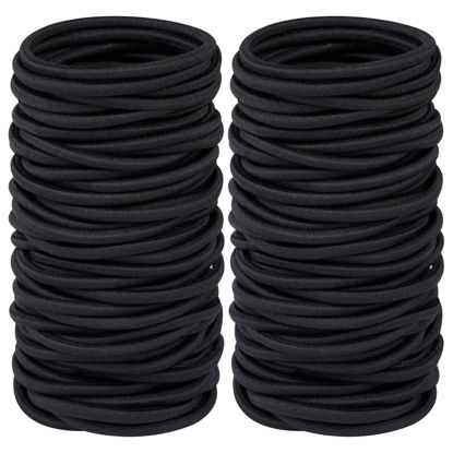 Picture of Hageolan Elastic Hair Ties for Thick Heavy and Curly Hair 120 Pcs, Hair Bands for Women's Hair Black Ponytail Holders Bulk (4mm)