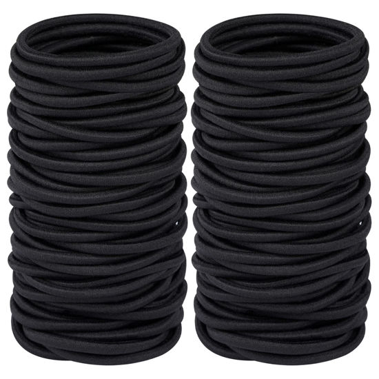 Picture of Hageolan Elastic Hair Ties for Thick Heavy and Curly Hair 120 Pcs, Hair Bands for Women's Hair Black Ponytail Holders Bulk (4mm)
