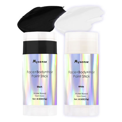 Picture of Mysense Black&White Face Body Hair Paint Stick,Water Based Washable Temporary Hair Color,Non-toxic Cream Body Paint for Adults and Kids Halloween SFX Cosplay Clown Skull Zombie Makeup,0.5oz/pc