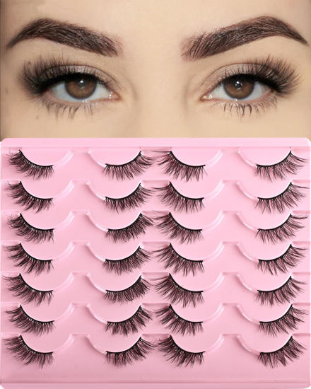 Picture of FARRED Half Lashes Natural Look Short Eyelashes Cat Eye Lash Fluffy Natural Lashes Wispy False Eyelash 14 Pairs Faux Mink Strip Eye Lashes Pack for Daily Makeup (F15 | 9-14mm)