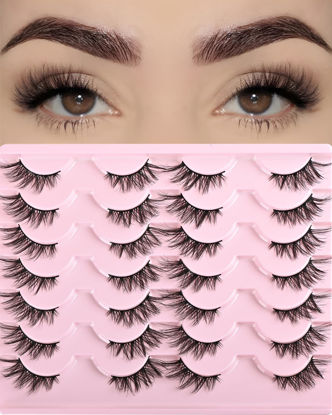 Picture of FARRED Half Eyelashes Natural False Lashes Wispy Cat Eye Strips Eyelash 14 Pairs Faux Mink Strip Eye Lashes Pack for Daily Makeup (F20 | 8-15 mm)