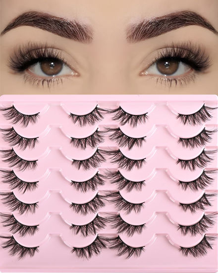 Picture of FARRED Half Eyelashes Natural False Lashes Wispy Cat Eye Strips Eyelash 14 Pairs Faux Mink Strip Eye Lashes Pack for Daily Makeup (F20 | 8-15 mm)